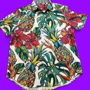 Robert Graham Mens Classic Fit Shirt Pineapple Hibiscus Maui Flavors Large
